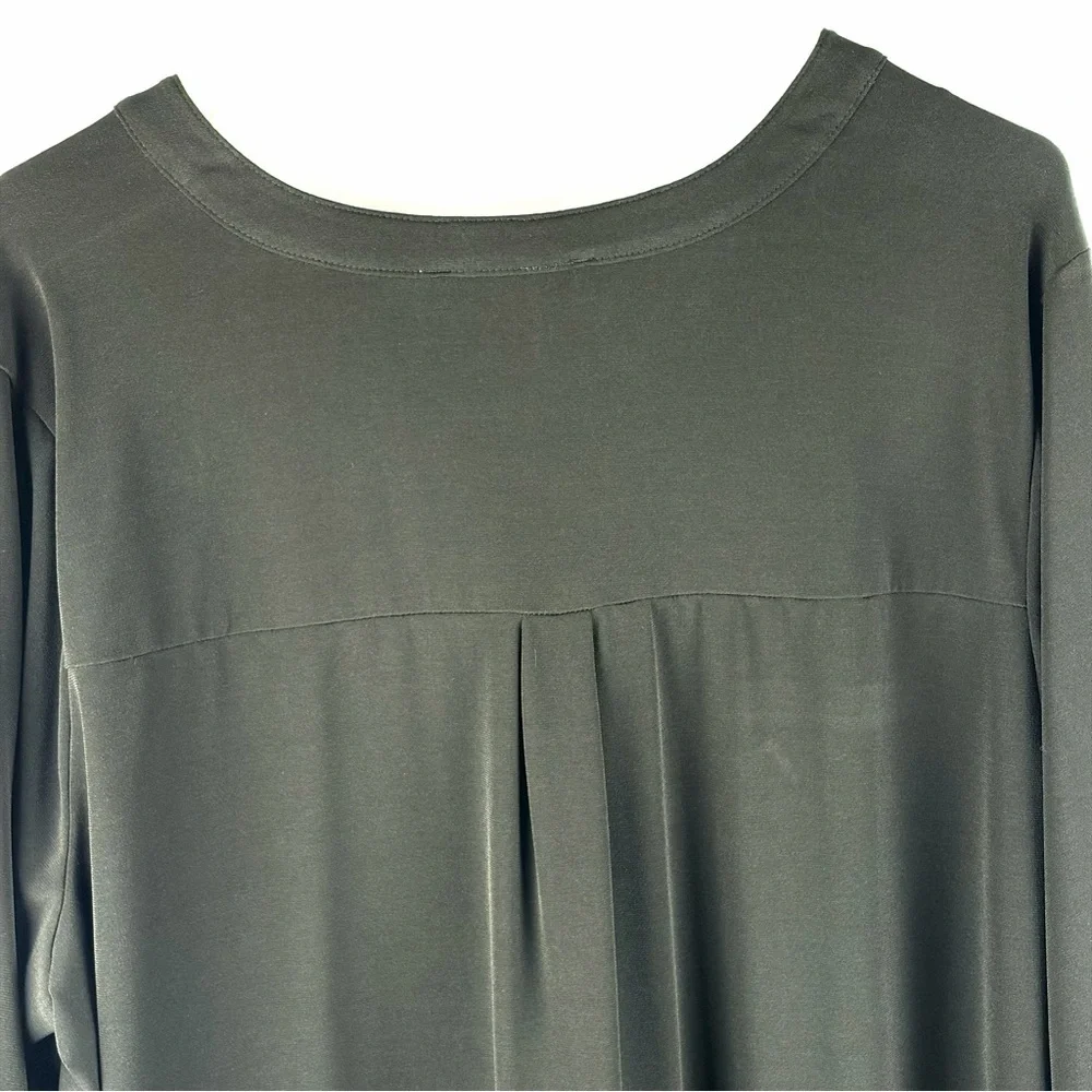 Michael Kors Black Zip Front Blouse Gold Hardware Roll Tab Sleeve 2X - Picture 9 of 12